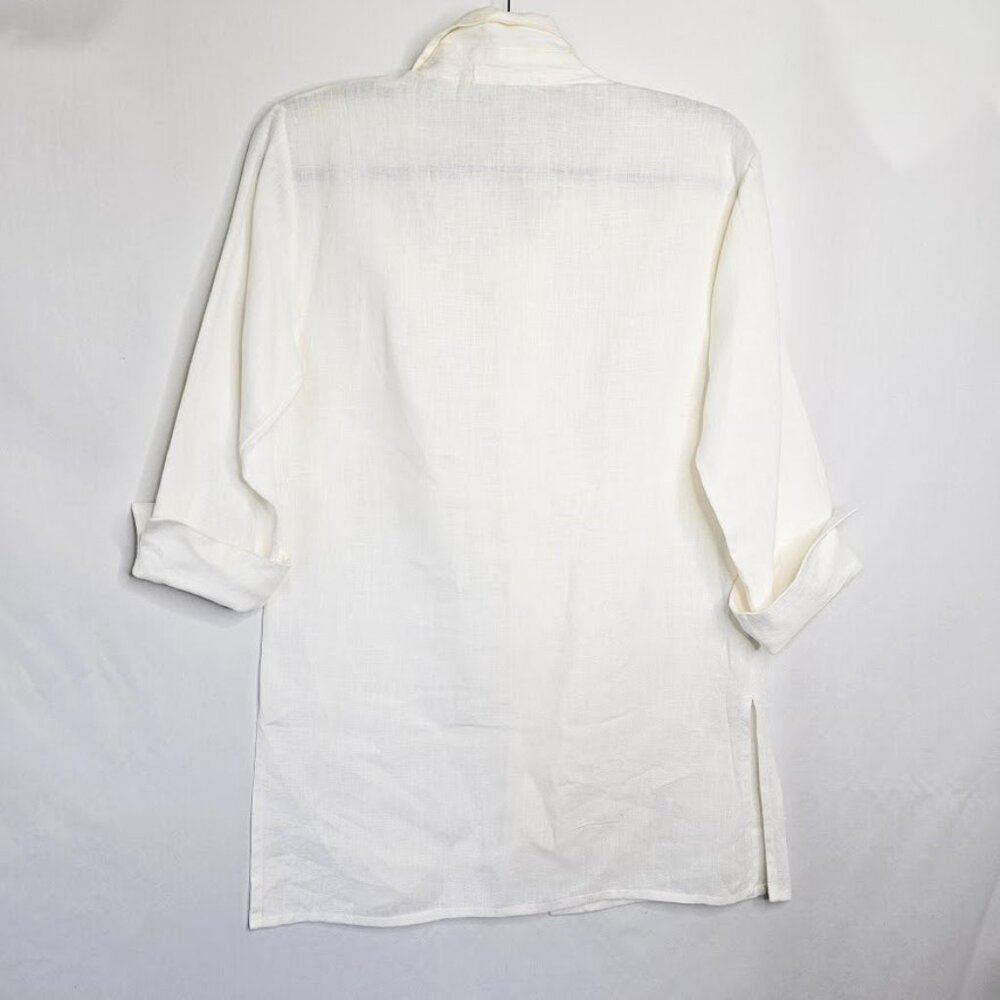 Vintage JILLIAN JONES 100% Linen Button Up Shirt Blouse Top OFF WHITE size S - Picture 6 of 8